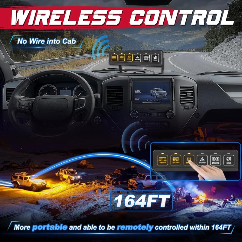 OFFROADTOWN 6 Gang Switch Panel, Wireless Multi-Function Control Switch Pods with 4 Light Modes Universal 90A Relay Box Remote Control System for Offroad Truck Pickup UTV ATV Camper Boat RV - Image 3